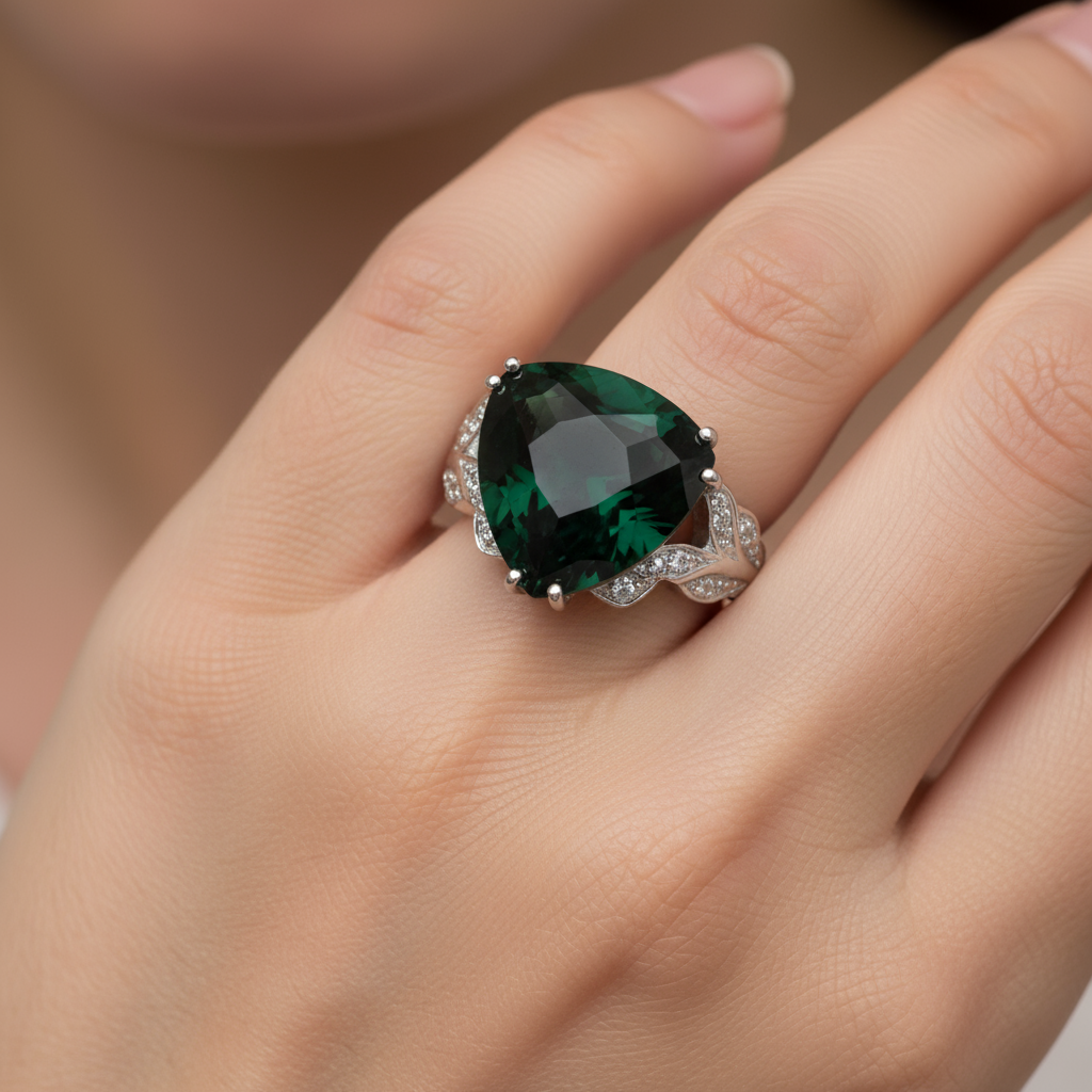 Stunning Emerald & Diamond White Gold Ring