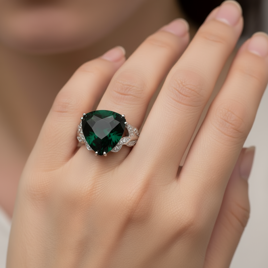 Stunning Emerald & Diamond White Gold Ring