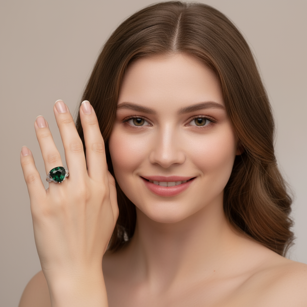 Stunning Emerald & Diamond White Gold Ring
