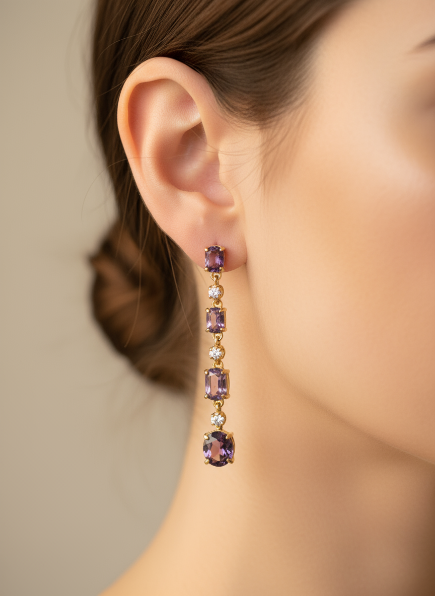 Amethyst Cascade Free Fall Earrings