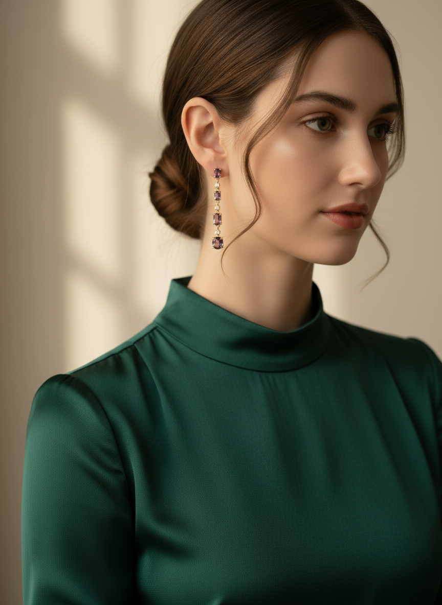 Amethyst Cascade Free Fall Earrings